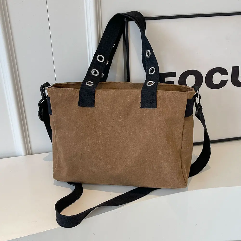 Women Rockabilly Shoulder Bag with Chain Canvas Gothic Satchel Bag Zipper Closure Rivet Tote Handbag Rock Girls Daily Bag