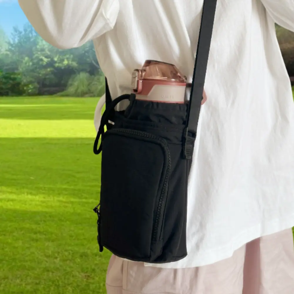 Water Bottle Holder with Strap Adjustable Strap Crossbody Water Bottle Bag Drawstring Water Bottle Carrier for Outdoor Sports
