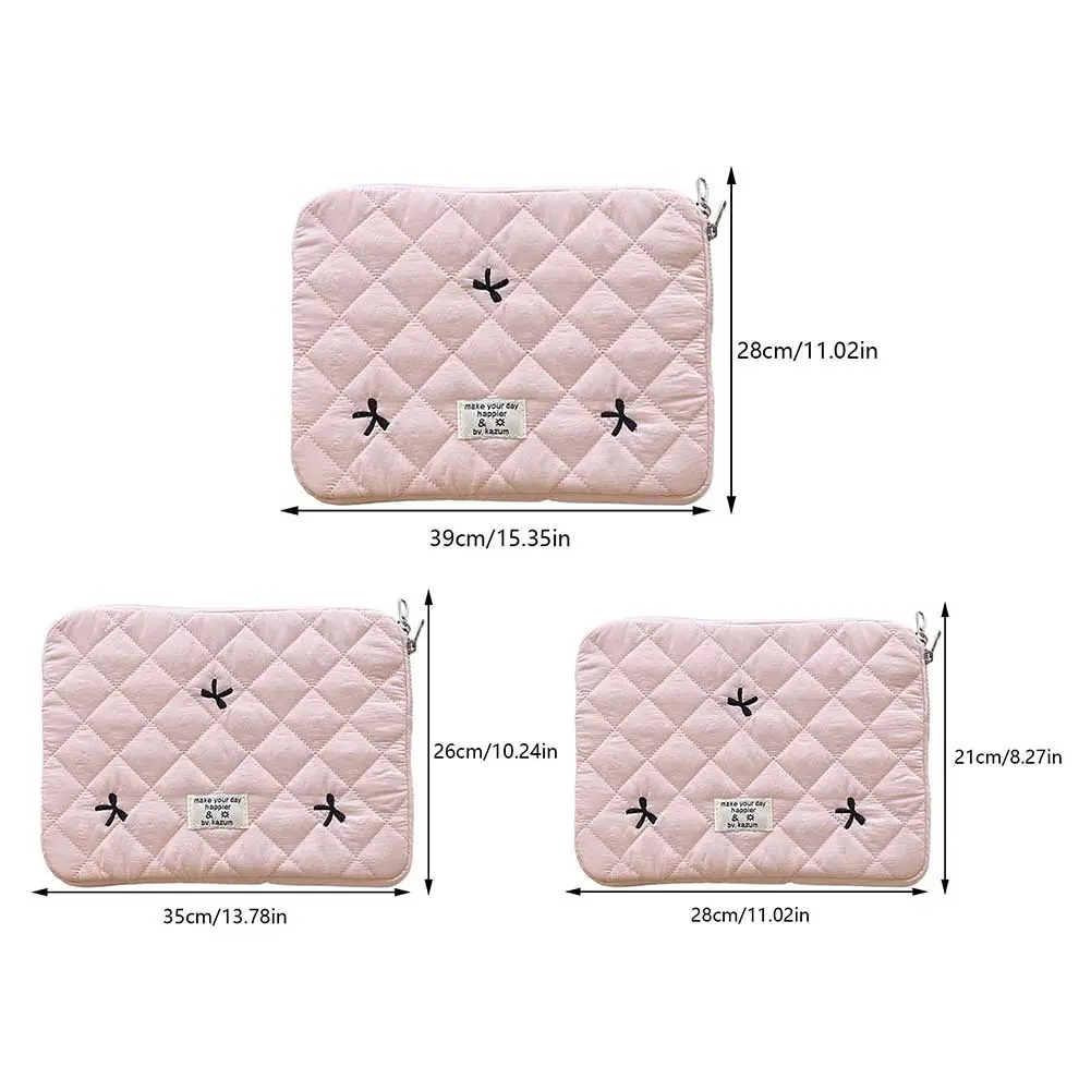 11/13/15 Inch Laptop Carrying Case Diamond Lattice Quilted Tablet Sleeve Case Bow Printing Laptop Protective Bag for Apple iPad