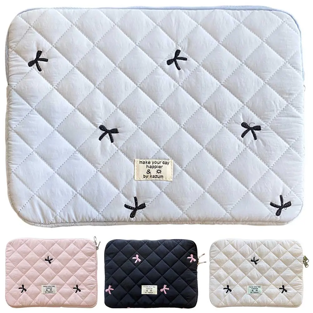11/13/15 Inch Laptop Carrying Case Diamond Lattice Quilted Tablet Sleeve Case Bow Printing Laptop Protective Bag for Apple iPad