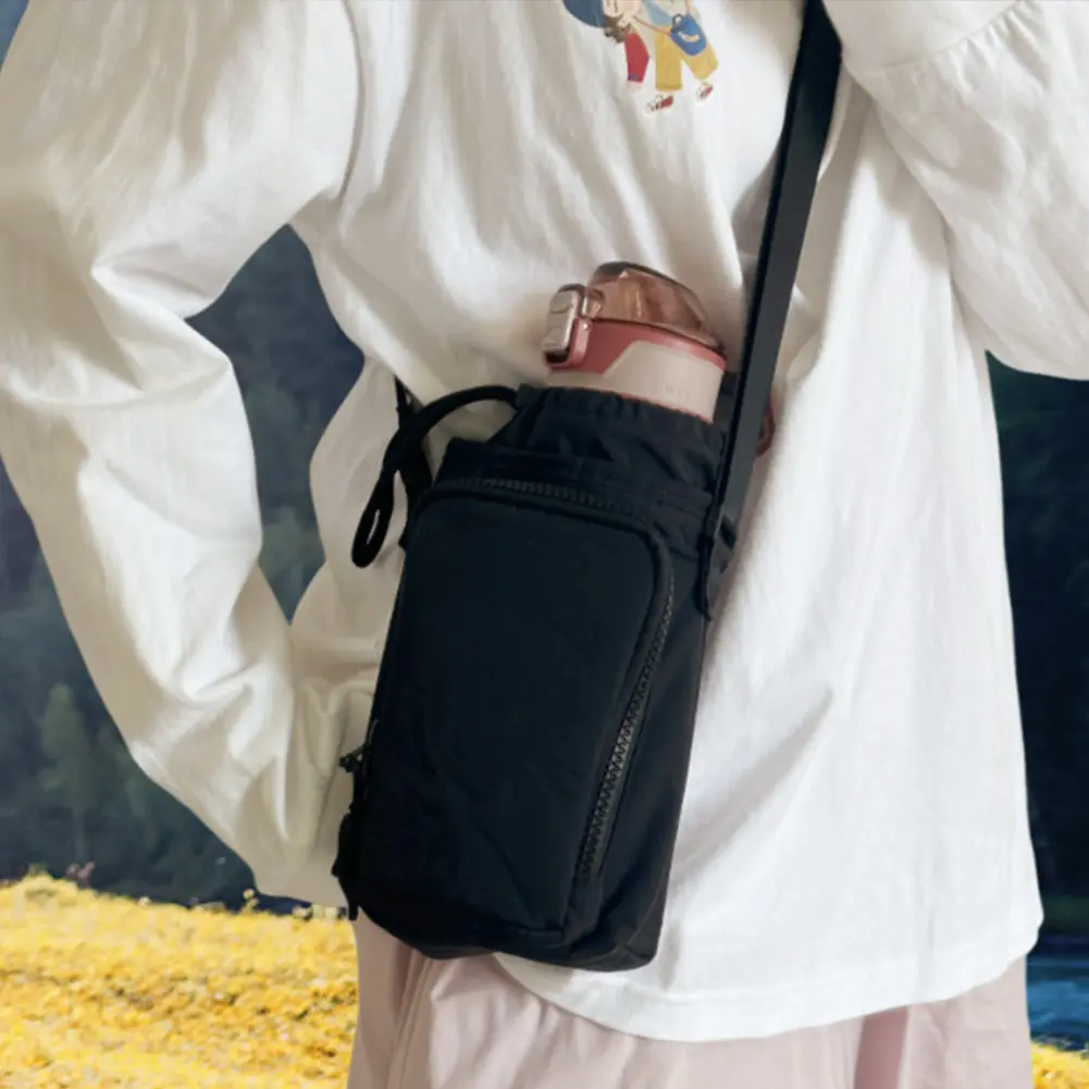 Water Bottle Holder with Strap Adjustable Strap Crossbody Water Bottle Bag Drawstring Water Bottle Carrier for Outdoor Sports