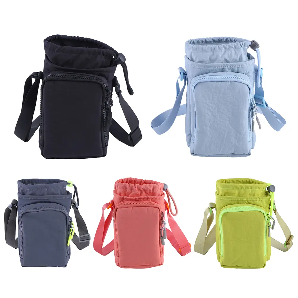 Water Bottle Holder with Strap Adjustable Strap Crossbody Water Bottle Bag Drawstring Water Bottle Carrier for Outdoor Sports