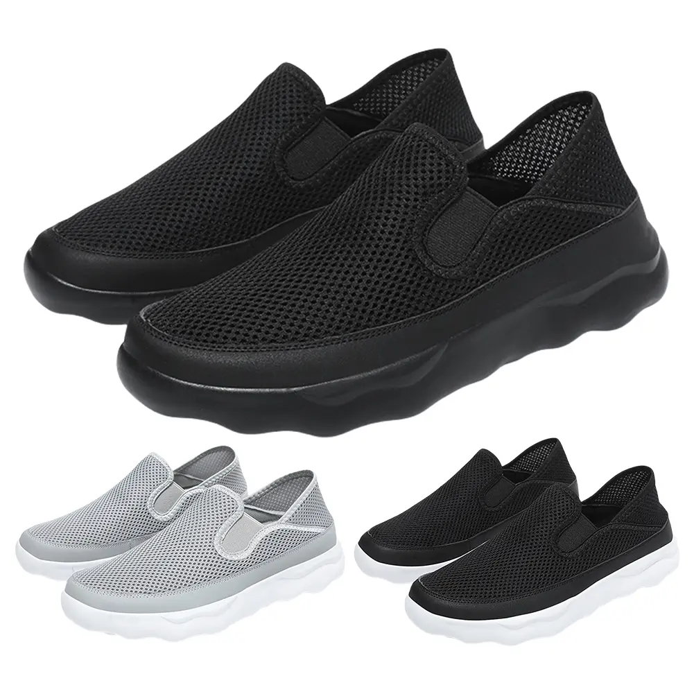 Men Low-Top Running Sneakers Non-Slip Mesh Slip-On Shoes Wear-Resistant Trendy Knitting Slippers for Sailing Jogging Gardening