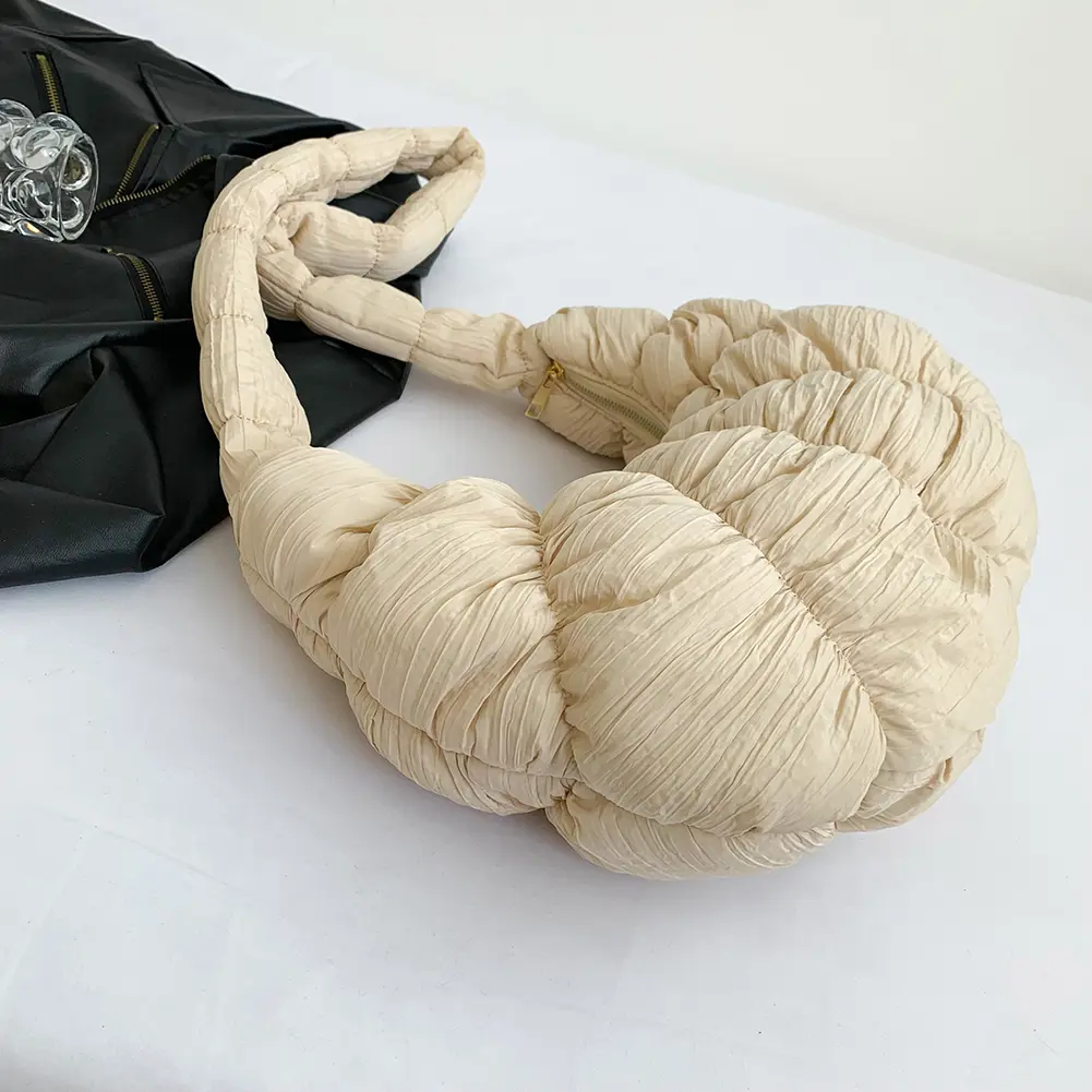 Women Pleated Underarm Bag Fashion Cloud Shoulder Bag Large Capacity Simple Shopping Bag Solid Color Cotton Chic Hobo Bag