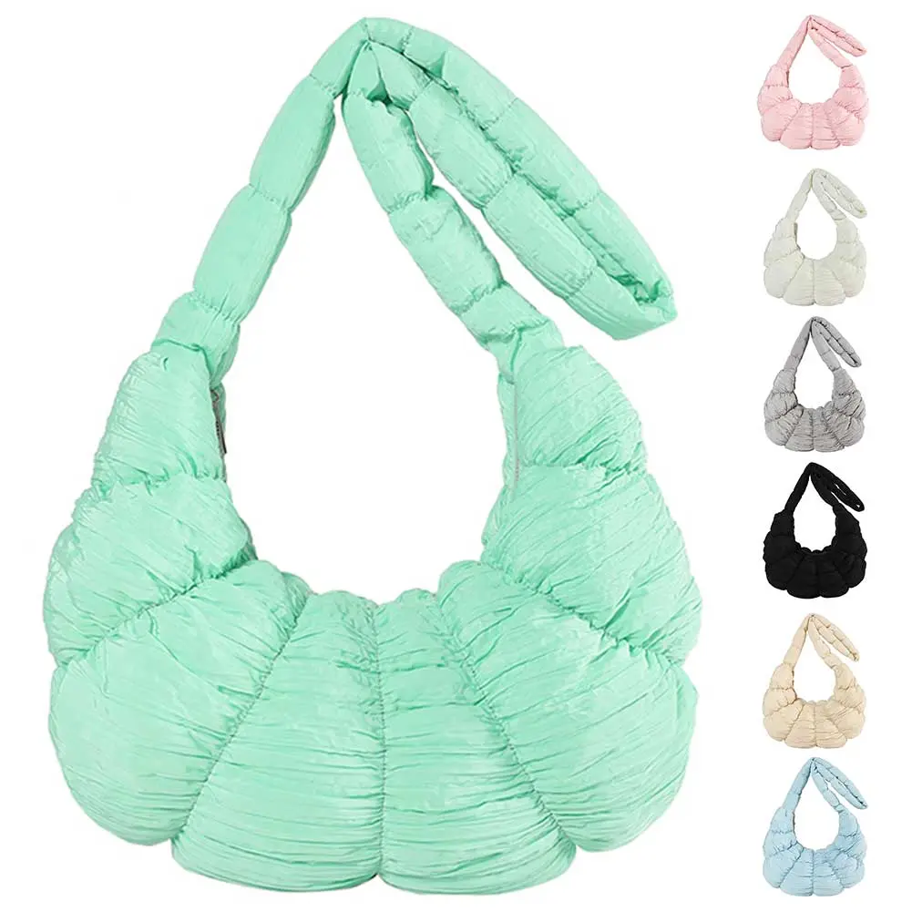 Women Pleated Underarm Bag Fashion Cloud Shoulder Bag Large Capacity Simple Shopping Bag Solid Color Cotton Chic Hobo Bag