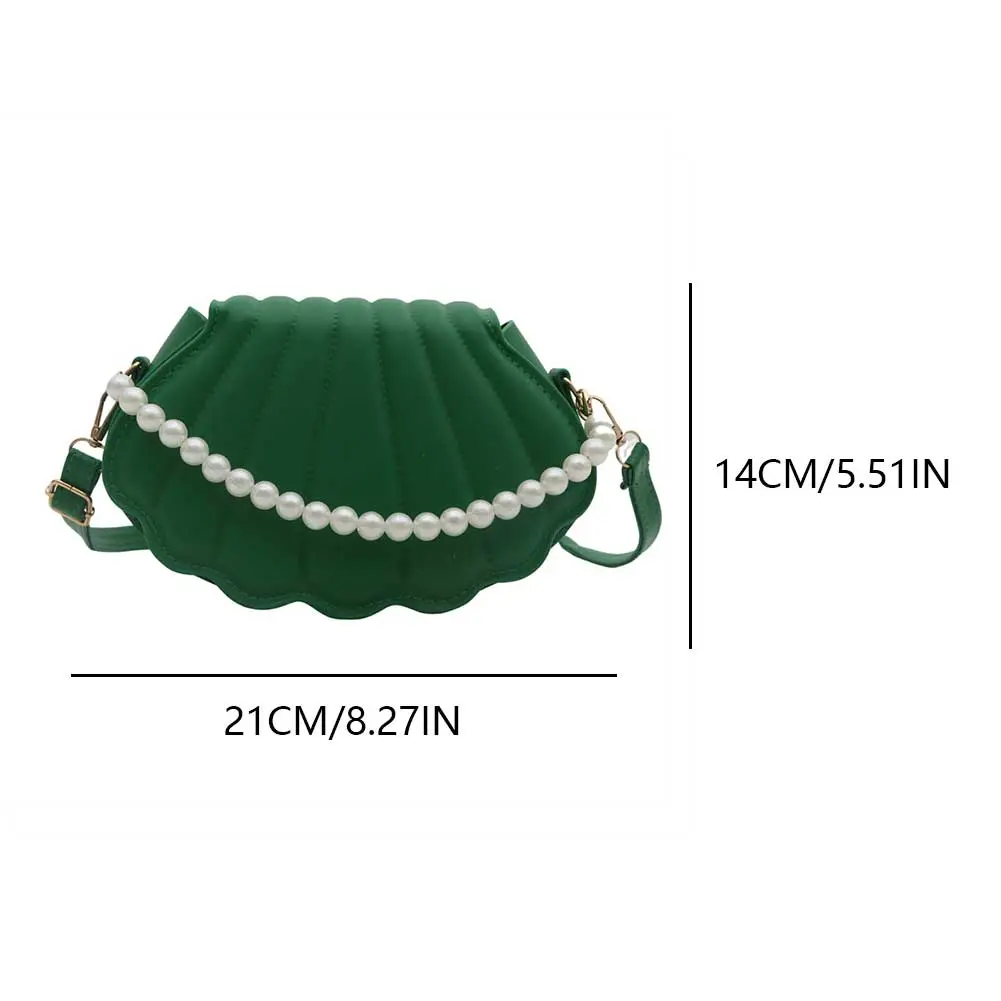 PU Leather Shoulder Bag Seashell Women Crossbody Bag Pearl Chain Clutch Purse with Adjustable Strap for Party Prom Cocktail