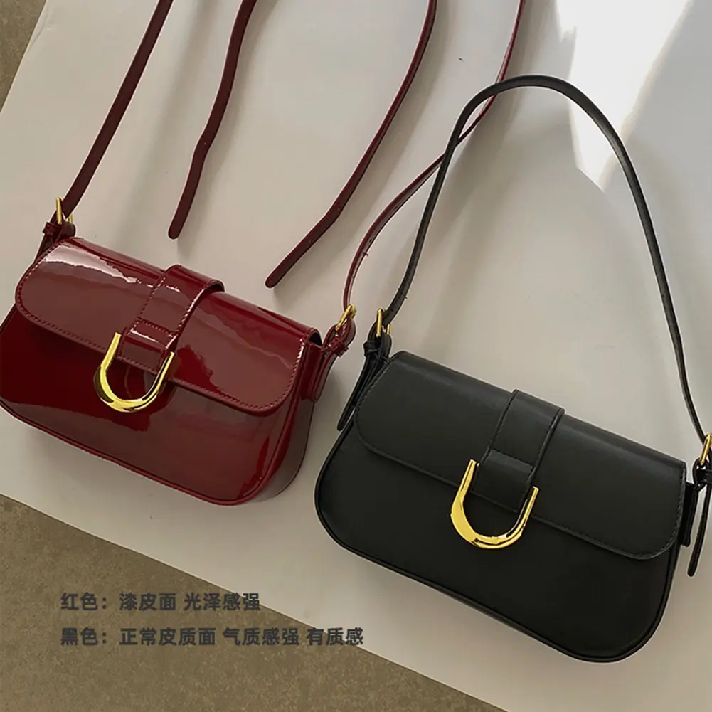 Women Flap Satchel Bag Strap Adjustable Patent Leather Shoulder Bag Casual Retro Armpit Bag Crossbody Sling Bag Daily Dating Bag