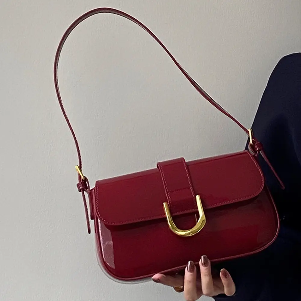 Women Flap Satchel Bag Strap Adjustable Patent Leather Shoulder Bag Casual Retro Armpit Bag Crossbody Sling Bag Daily Dating Bag