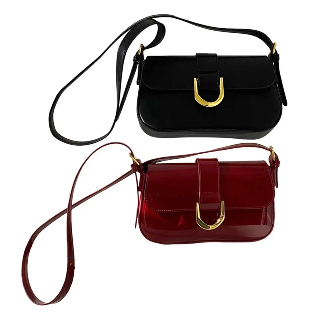 Women Flap Satchel Bag Strap Adjustable Patent Leather Shoulder Bag Casual Retro Armpit Bag Crossbody Sling Bag Daily Dating Bag