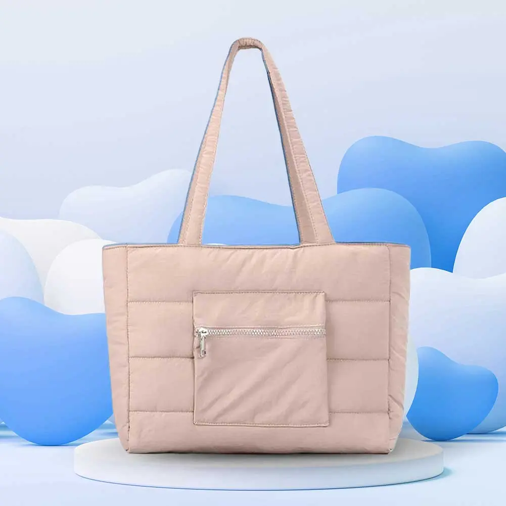 Puffer Tote Bag Quilted Shoulder Bag Handbag Lightweight Everything Everyday Bag Carryall Bag for Women Work Shopping Travel