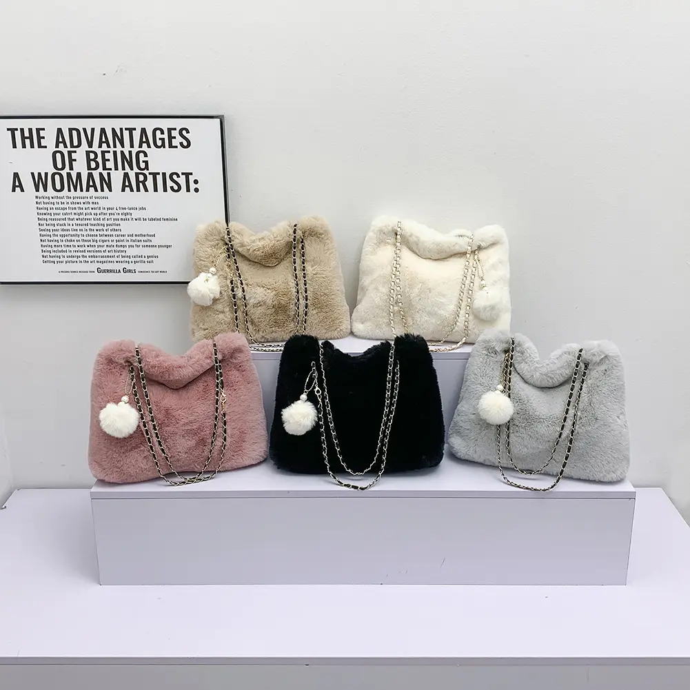 Women Fluffy Crosssbody Bag Soft Plush Satchel Bag Faux Fur with Pendant Large Capacity Female Fashion Travel Bag