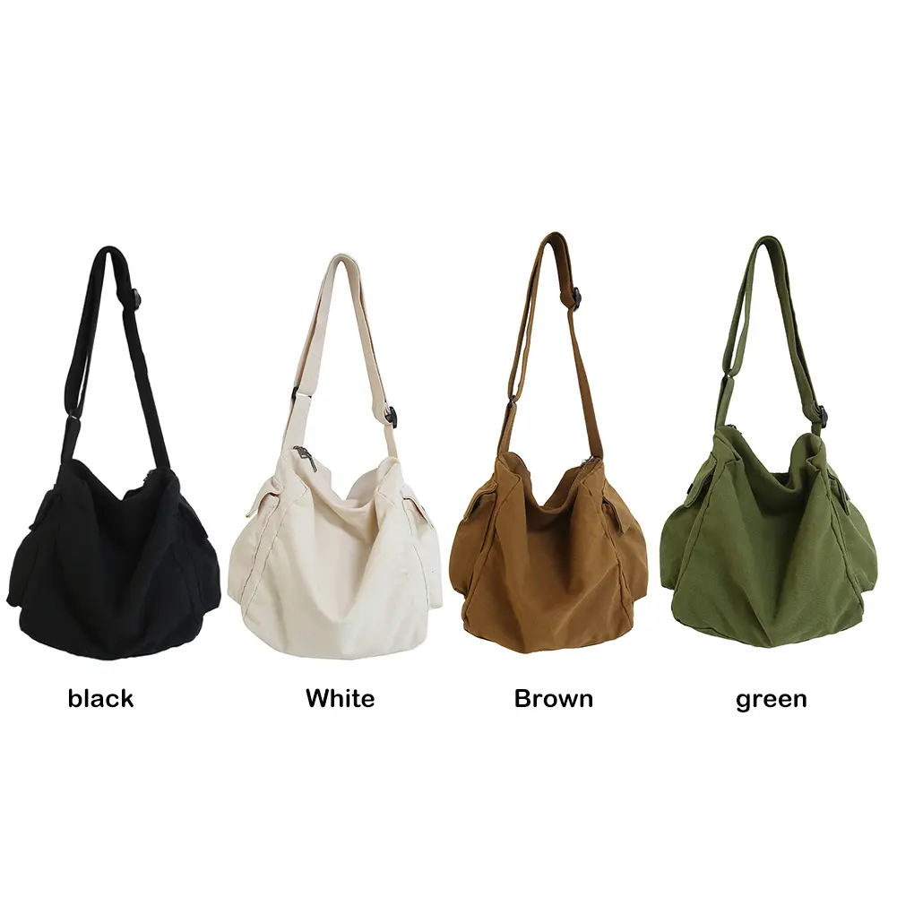 Soft Canvas Shoulder Messenger Bag Large Capacity Solid Color Messenger Handbags for Women Girls Birthday Gift