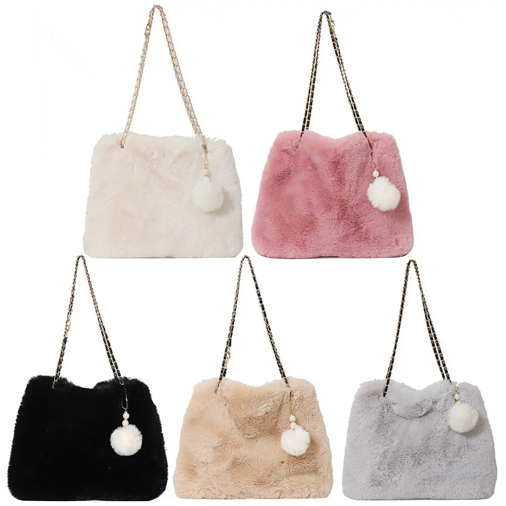 Women Fluffy Crosssbody Bag Soft Plush Satchel Bag Faux Fur with Pendant Large Capacity Female Fashion Travel Bag