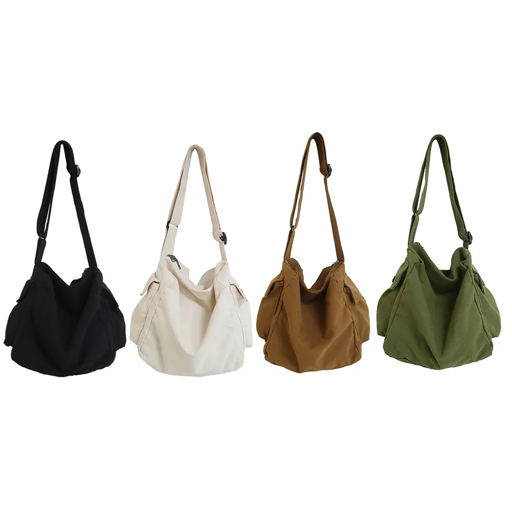 Soft Canvas Shoulder Messenger Bag Large Capacity Solid Color Messenger Handbags for Women Girls Birthday Gift