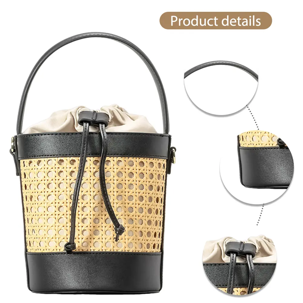 Straw Beach Bag PU Leather Summer Hollow Shoulder Bag Vacation Bag Holiday Travel Handbag for Women
