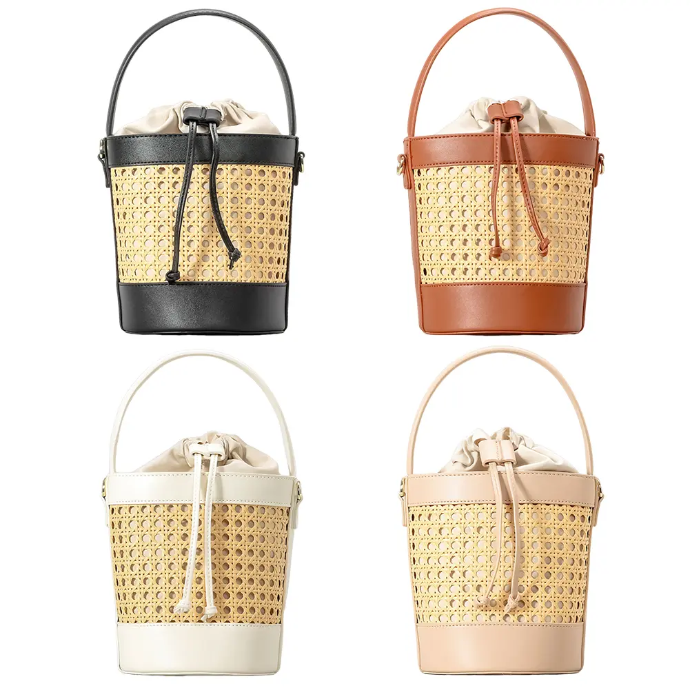 Straw Beach Bag PU Leather Summer Hollow Shoulder Bag Vacation Bag Holiday Travel Handbag for Women