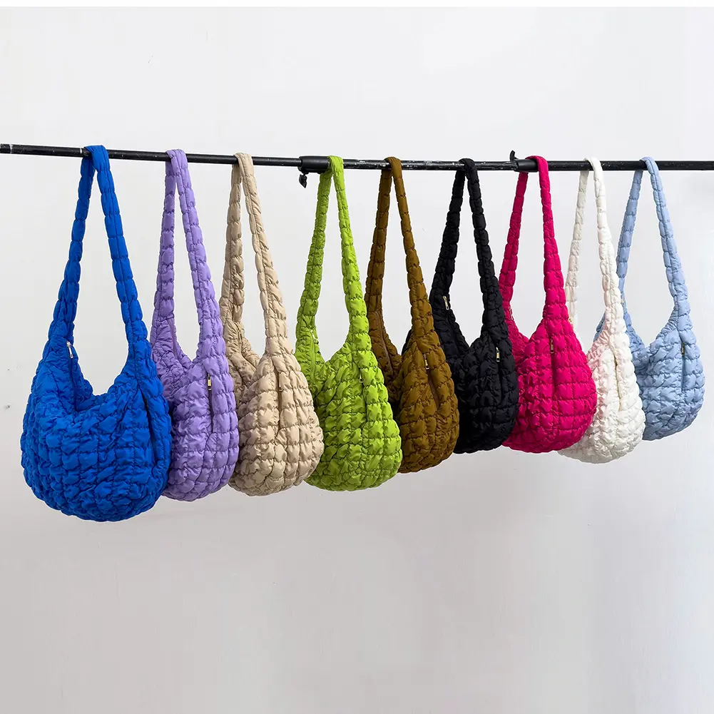Women Quilted Shoulder Bag Big Capacity Down Hobo Bag Lightweight Puffy Crossbody Bag Bubble Satchel Bag Winter Shopper Bag