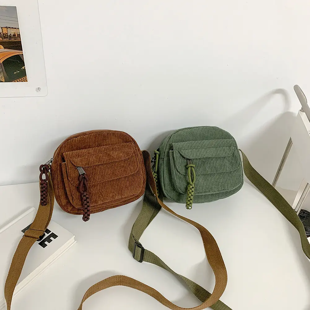 Women Corduroy Crossbody Bag Simple Multi Layer Shoulder Bag Soft Small Square Bag Satchel Hobo Bag Travel Holiday Purse