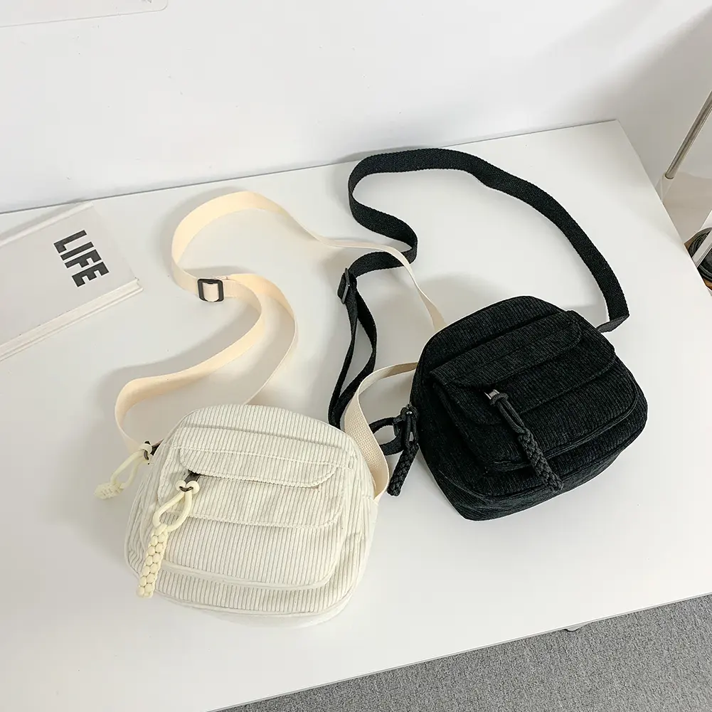 Women Corduroy Crossbody Bag Simple Multi Layer Shoulder Bag Soft Small Square Bag Satchel Hobo Bag Travel Holiday Purse