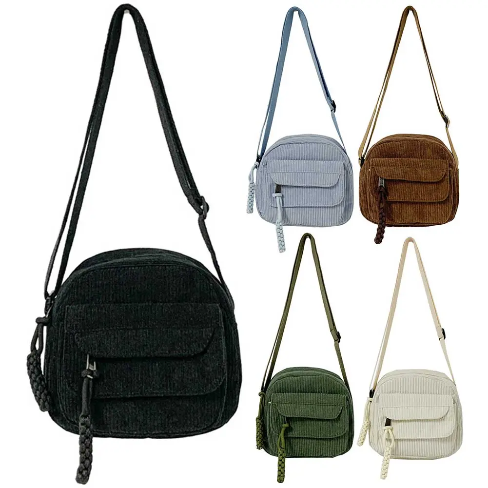 Women Corduroy Crossbody Bag Simple Multi Layer Shoulder Bag Soft Small Square Bag Satchel Hobo Bag Travel Holiday Purse
