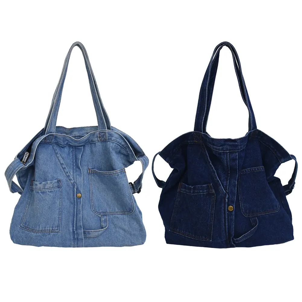 Casual Shoulder Bag Denim Fashion Shoulder Messenger Bag Large Capacity Top-Handle Bag Vintage Pocket for Travel Tote Satchels