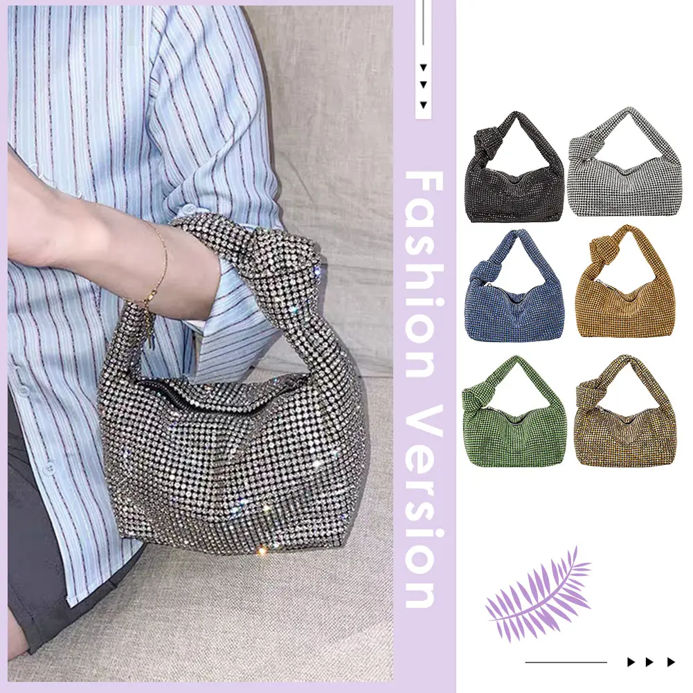 Women Shiny Tote Bag Rhinestone Bling Satchel Bag Glitter Diamond Clutch Purse Stylish Sparkle Crystal Clutch Lady Wedding Bag