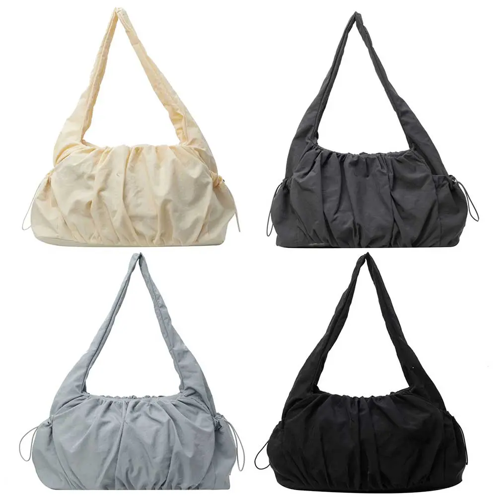 Women Soft Armpit Bag Large Capacity Cloud Pleated Shoulder Bag Casual Handbag Solid Color Multi-pockets for Party Vacation