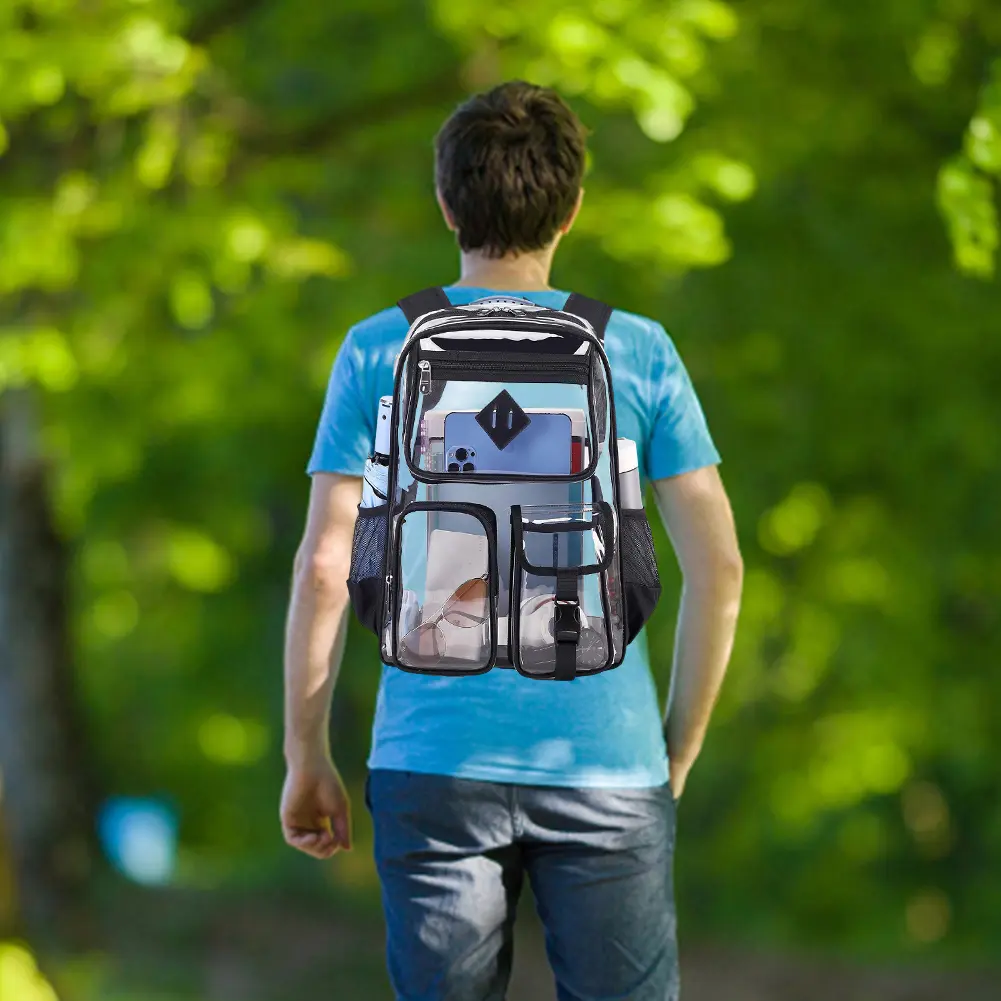 PVC Clear Outdoor Backpack Large Capacity Transparent Sports Backpack Multi-Purpose Trendy School Bag Hiking Camping Backpack