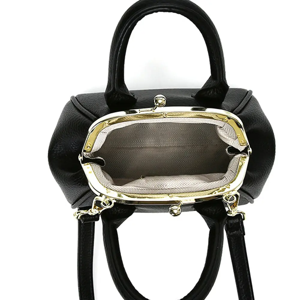 Female Kiss Lock Satchel Bag PU Leather Casual Handbag Large Capacity Retro Crossbody Bag Leisure Bag with Matching Clutch