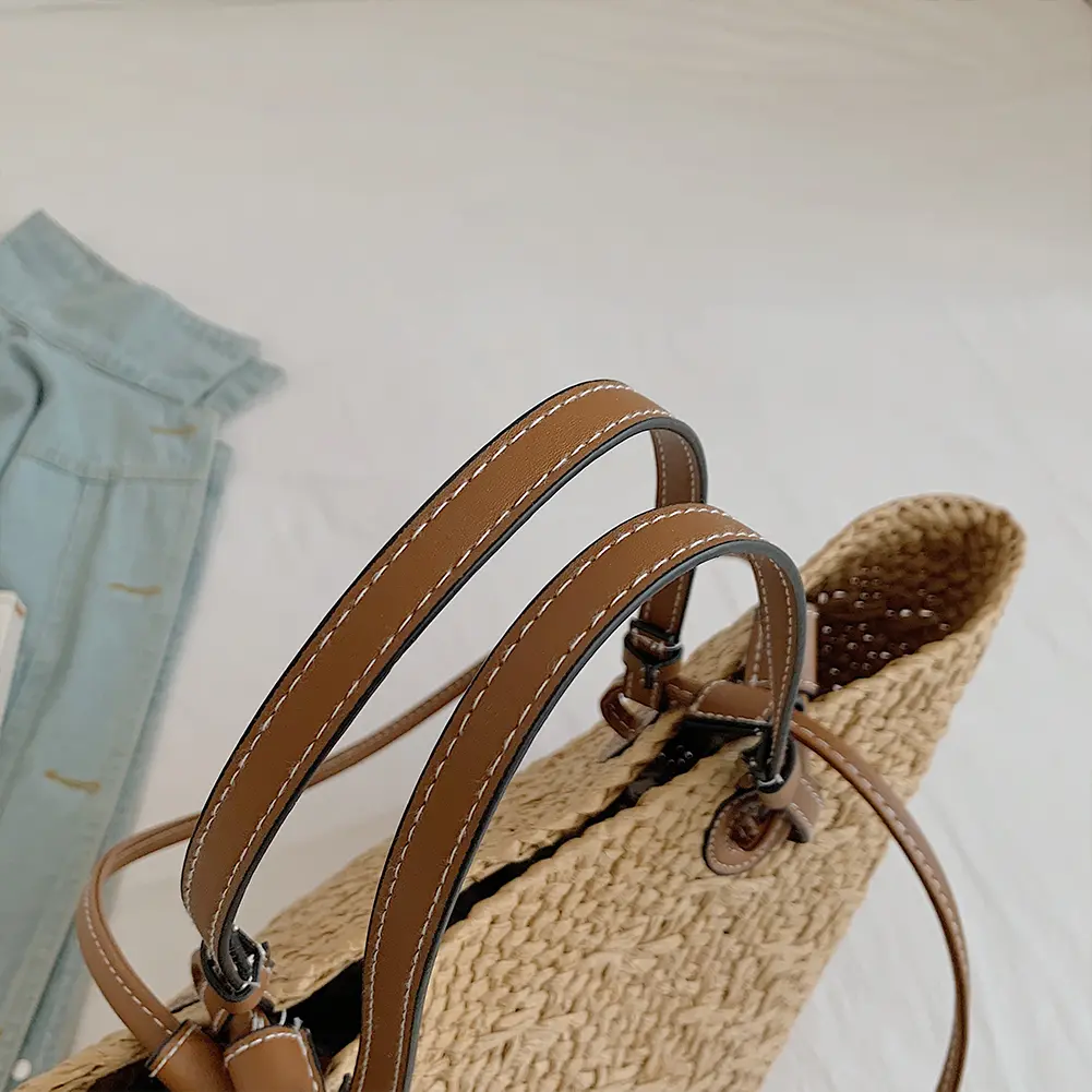 Women Woven Tote Bag Fashion Shoulder Bag Large Capacity Summer Beach Bags Simple Woven Handbag Chic Hobo Bag for Outdoor Travel