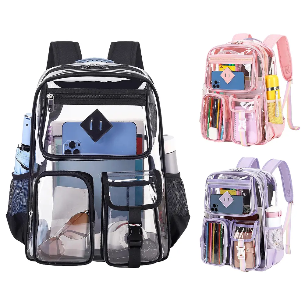 PVC Clear Outdoor Backpack Large Capacity Transparent Sports Backpack Multi-Purpose Trendy School Bag Hiking Camping Backpack