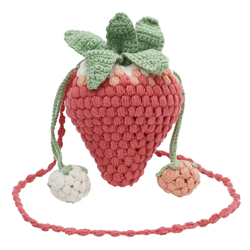 Women Strawberry Crossbody Bag Versatile Coin Key Pouch Casual Adorable Shoulder Bag DIY Cartoon Cute Knit Sling Purse