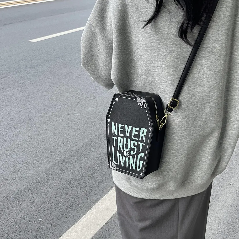 Coffin Shape Shoulder Bag Women PU Leather Adjustable Strap Clutch Purse Hobo Bag Phone Bag for Halloween Cosplay