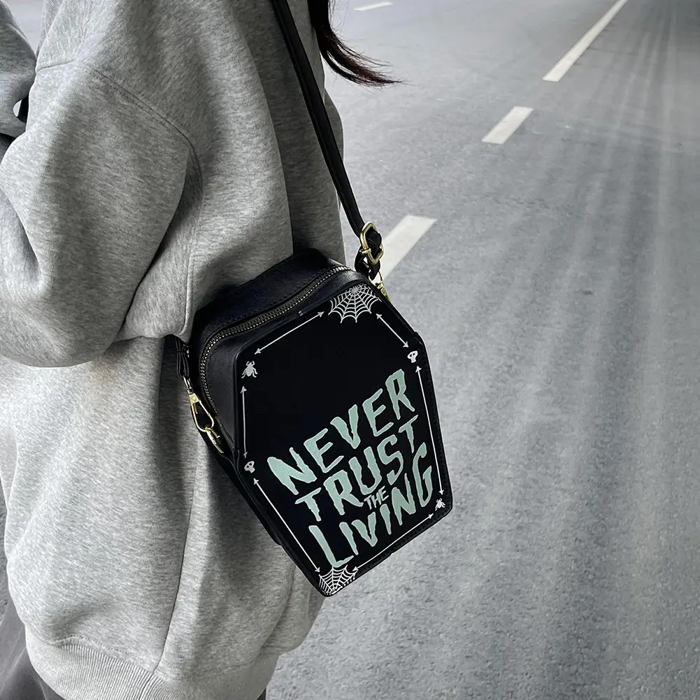 Coffin Shape Shoulder Bag Women PU Leather Adjustable Strap Clutch Purse Hobo Bag Phone Bag for Halloween Cosplay