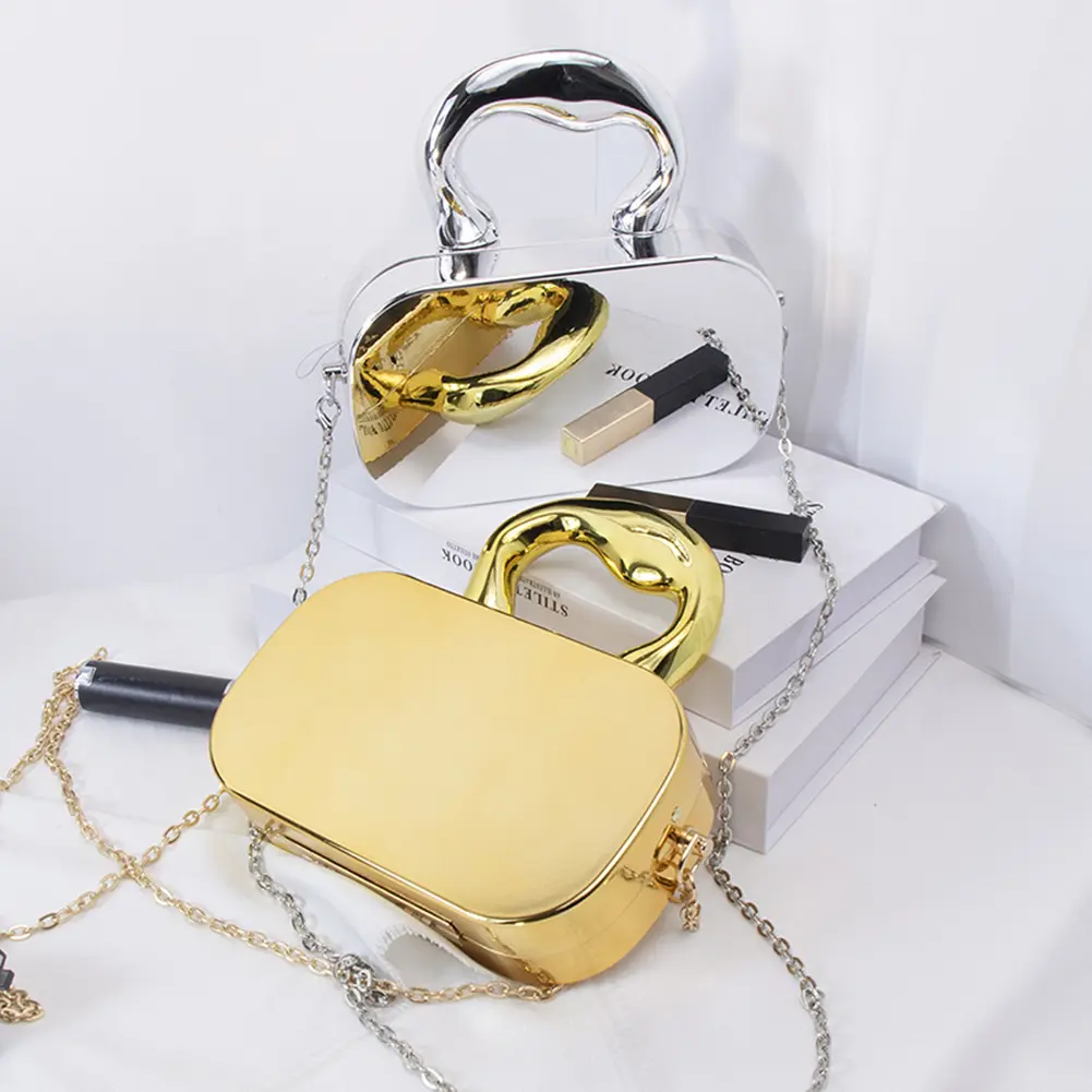 Large Capacity Evening Clutch Bag Women Mini Cross Body Bag Metal Handles Acrylic Mirror Bag Vintage Style Everyday Shoulder Bag