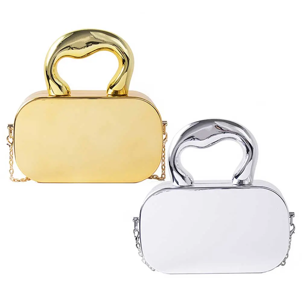 Large Capacity Evening Clutch Bag Women Mini Cross Body Bag Metal Handles Acrylic Mirror Bag Vintage Style Everyday Shoulder Bag