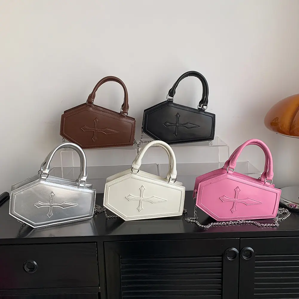 PU Leather Casual Shoulder Bag Coffin Shaped Women Travel Crossbody Bag Large Capacity Solid Fashionable for Halloween Cosplay