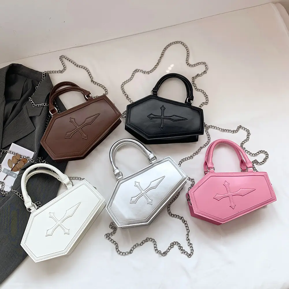 PU Leather Casual Shoulder Bag Coffin Shaped Women Travel Crossbody Bag Large Capacity Solid Fashionable for Halloween Cosplay