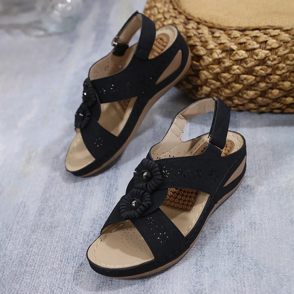 Women Wedge Sandals Arch Support Sandals Lightweight Orthopedic Sandals Non Slip Flower Walking Shoes for Summer