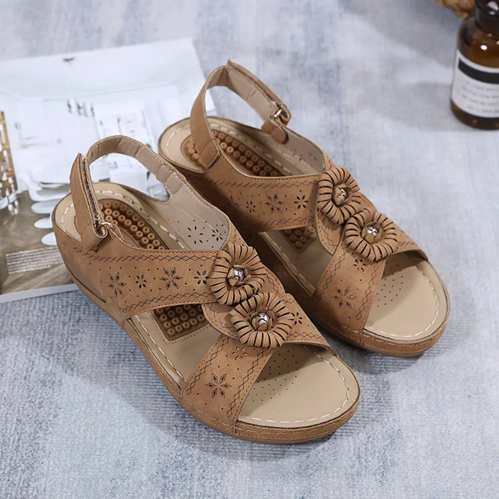 Women Wedge Sandals Arch Support Sandals Lightweight Orthopedic Sandals Non Slip Flower Walking Shoes for Summer