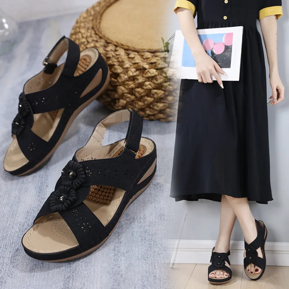 Women Wedge Sandals Arch Support Sandals Lightweight Orthopedic Sandals Non Slip Flower Walking Shoes for Summer