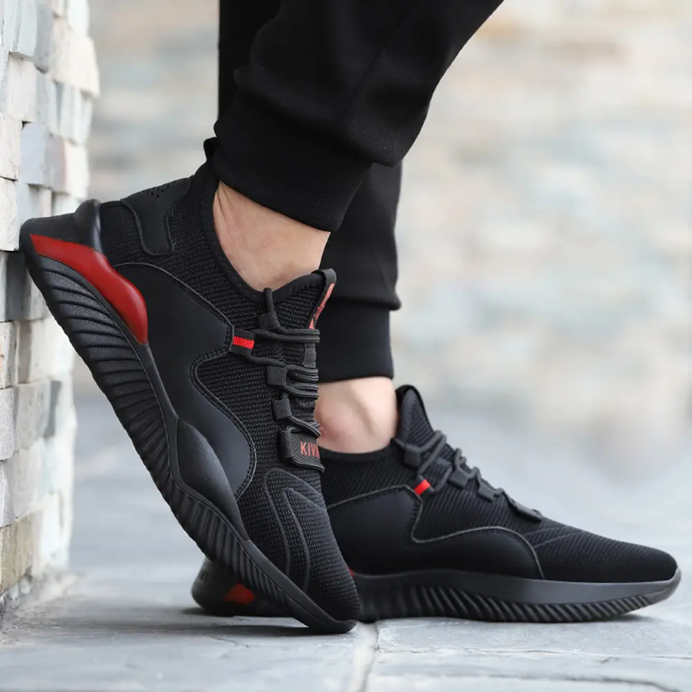 Steel Toe Shoes Comfortable Work Shoes Breathable Anti Smash Sneakers Lace Up Safety Sneakers for Industrial Construction