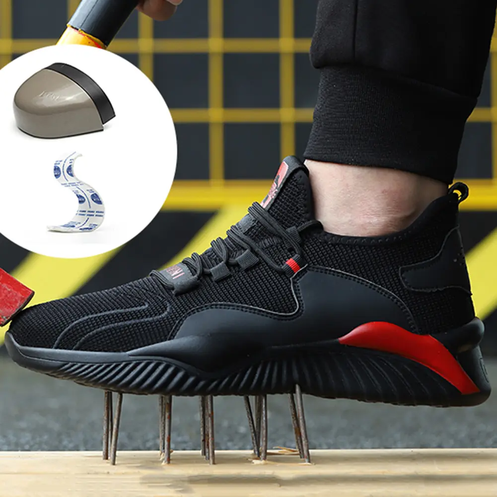 Steel Toe Shoes Comfortable Work Shoes Breathable Anti Smash Sneakers Lace Up Safety Sneakers for Industrial Construction
