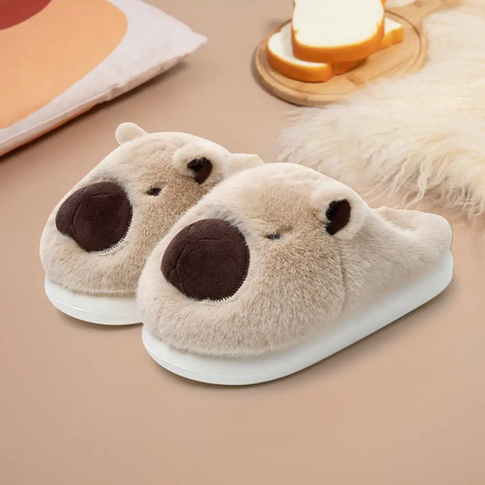 Plush Capybara Slippers Slip-on House Shoes Comfortable Fluffy Couple Slippers Non-Slip Furry Animal Slippers for Indoor Bedroom