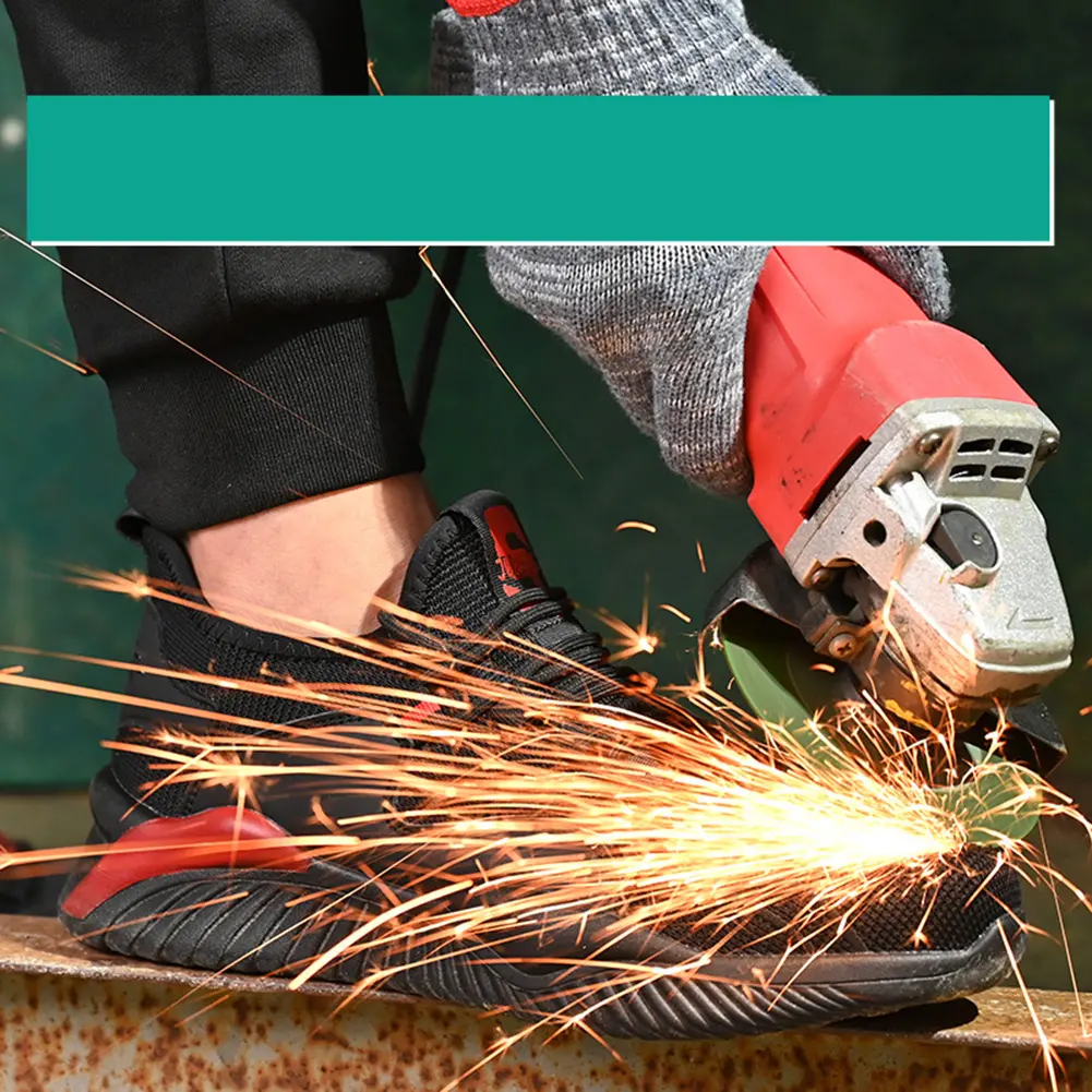 Steel Toe Shoes Comfortable Work Shoes Breathable Anti Smash Sneakers Lace Up Safety Sneakers for Industrial Construction