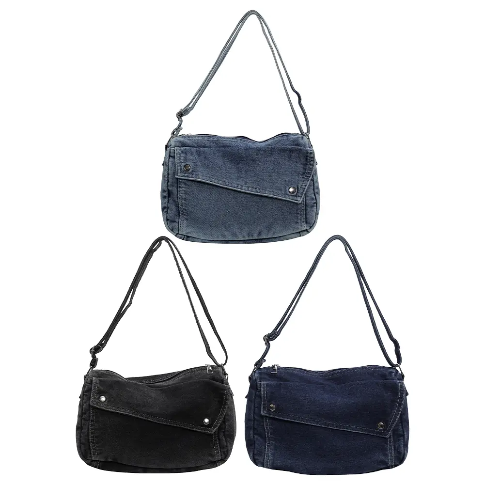 Denim Aesthetic Crossbody Bag Handbag Casual Retro Women Hobo Bag Lightweight Jean Purses with Adjustable Strap Travel Shopper