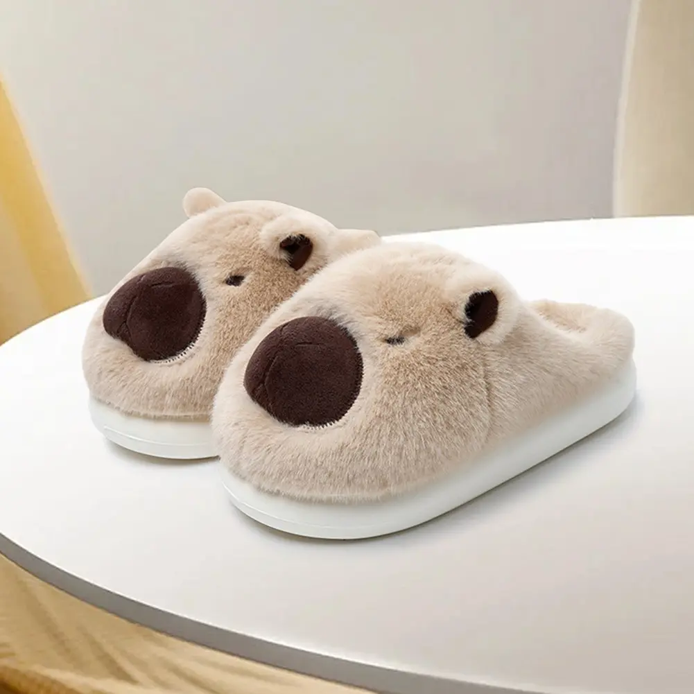 Plush Capybara Slippers Slip-on House Shoes Comfortable Fluffy Couple Slippers Non-Slip Furry Animal Slippers for Indoor Bedroom