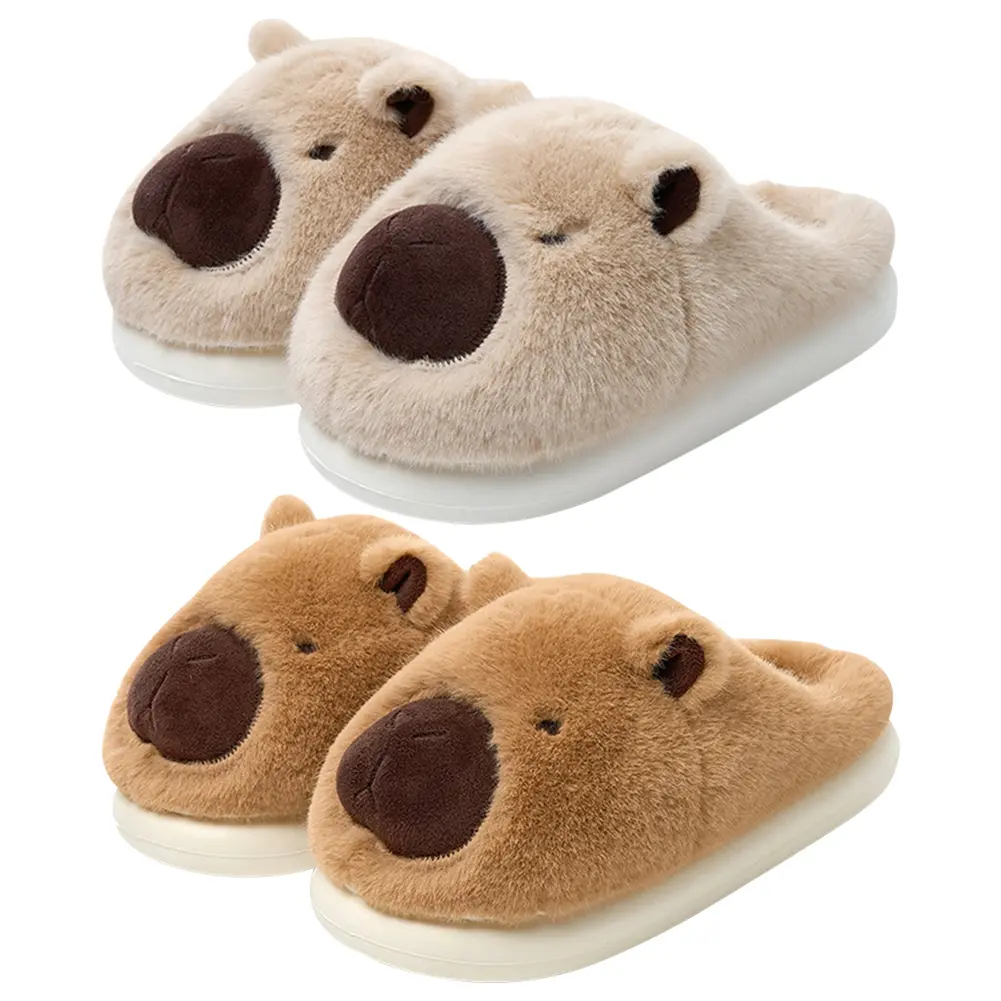 Plush Capybara Slippers Slip-on House Shoes Comfortable Fluffy Couple Slippers Non-Slip Furry Animal Slippers for Indoor Bedroom