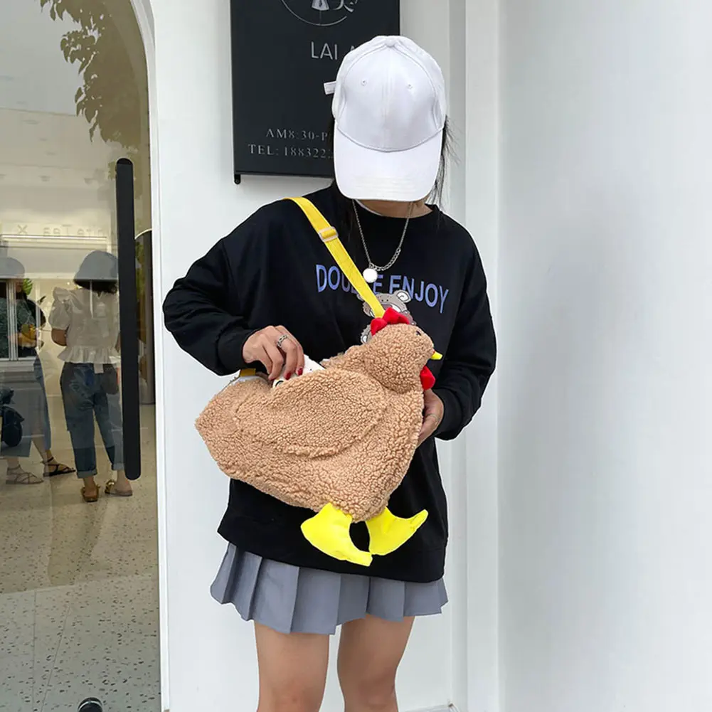 Women Leisure Cartoon Plush Messenger Bags Female Hen Shape Zipper Shoulder Bag Ladies Single Strap Small Handbag