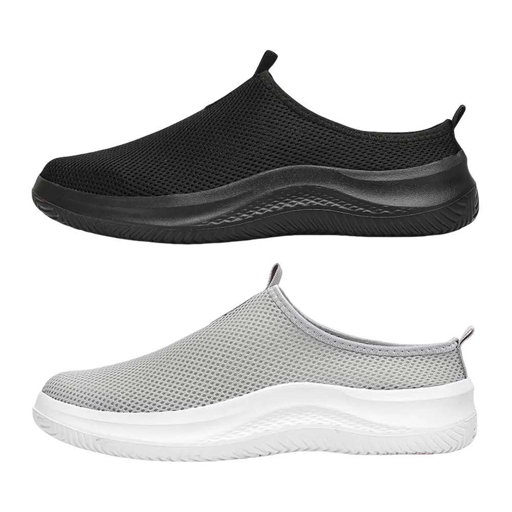 Men Large Size Running Sneaker Wear-Resistant Mesh Half Slippers Breathable Soft Sole Flat Shoes for Sailing Jogging Gardening